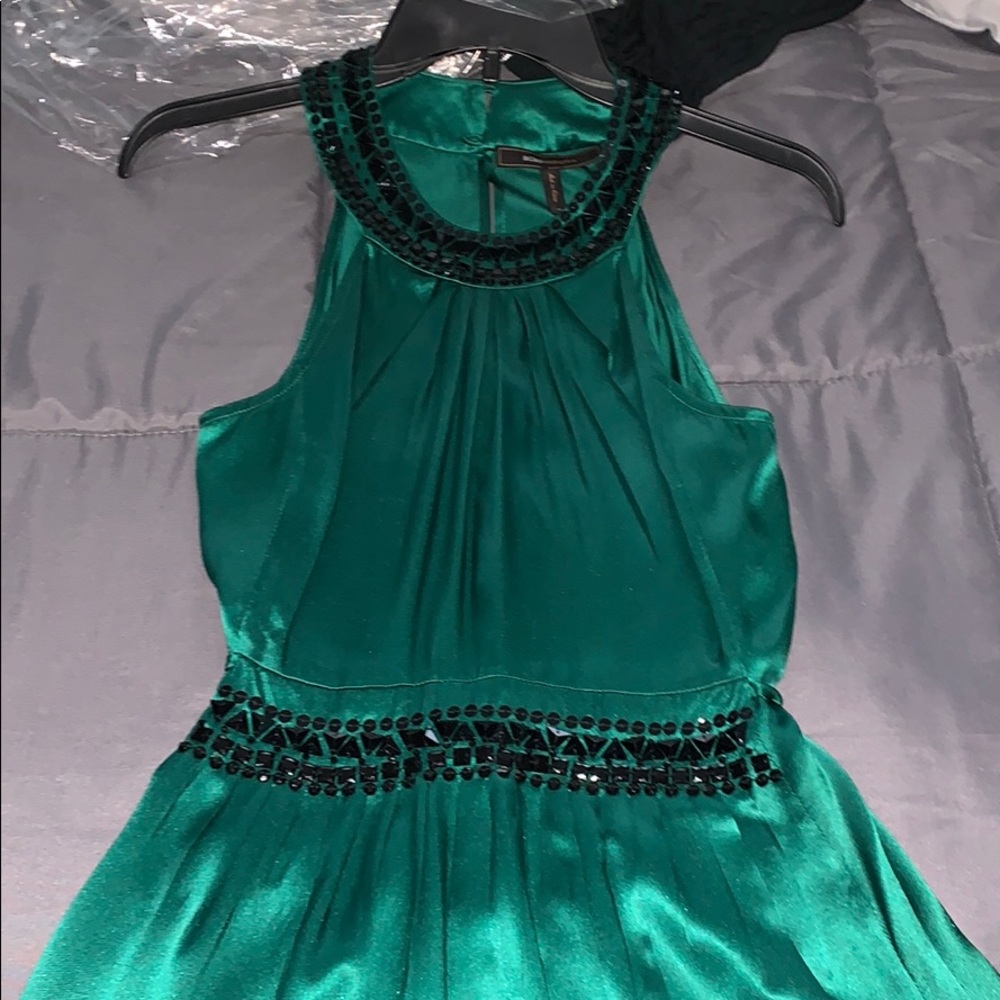 100% silk emerald green jewel collared neck dress